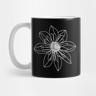 Minimal White Line Drawing Collarette Dahlia Flower Mug